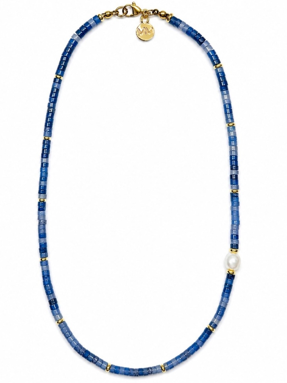 NEW Mayamar Natural Blue Stone Beaded Pearl Accent Necklace Coastal Layering